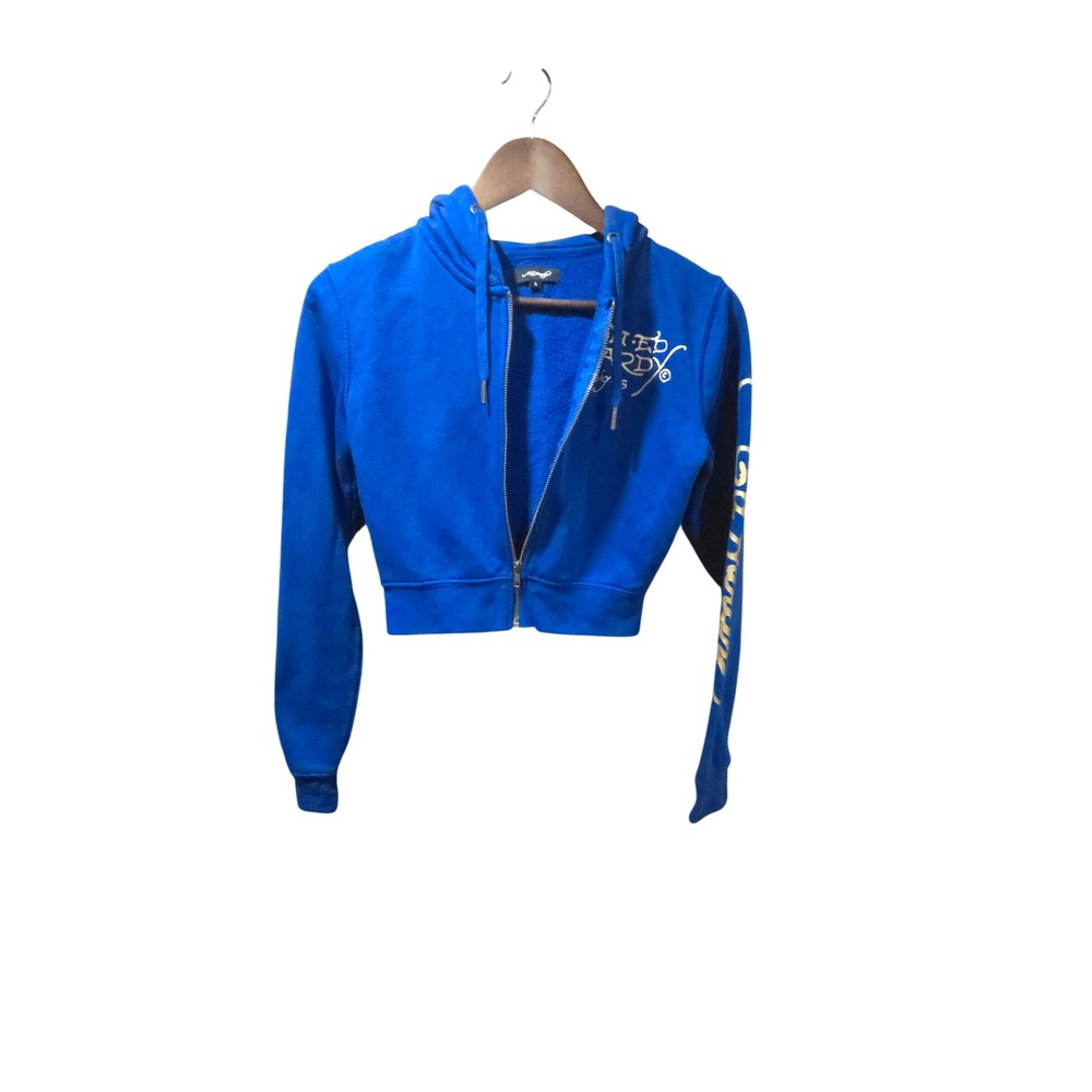 Ed Hardy Blue Tiger Graphic Cropped Zip Up Hoodie Y2K Small - Picture 4 of 7